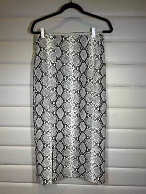Topshop Snake Print Faux Leather Midi Pencil Skirt w/ Side Slit, Size 8